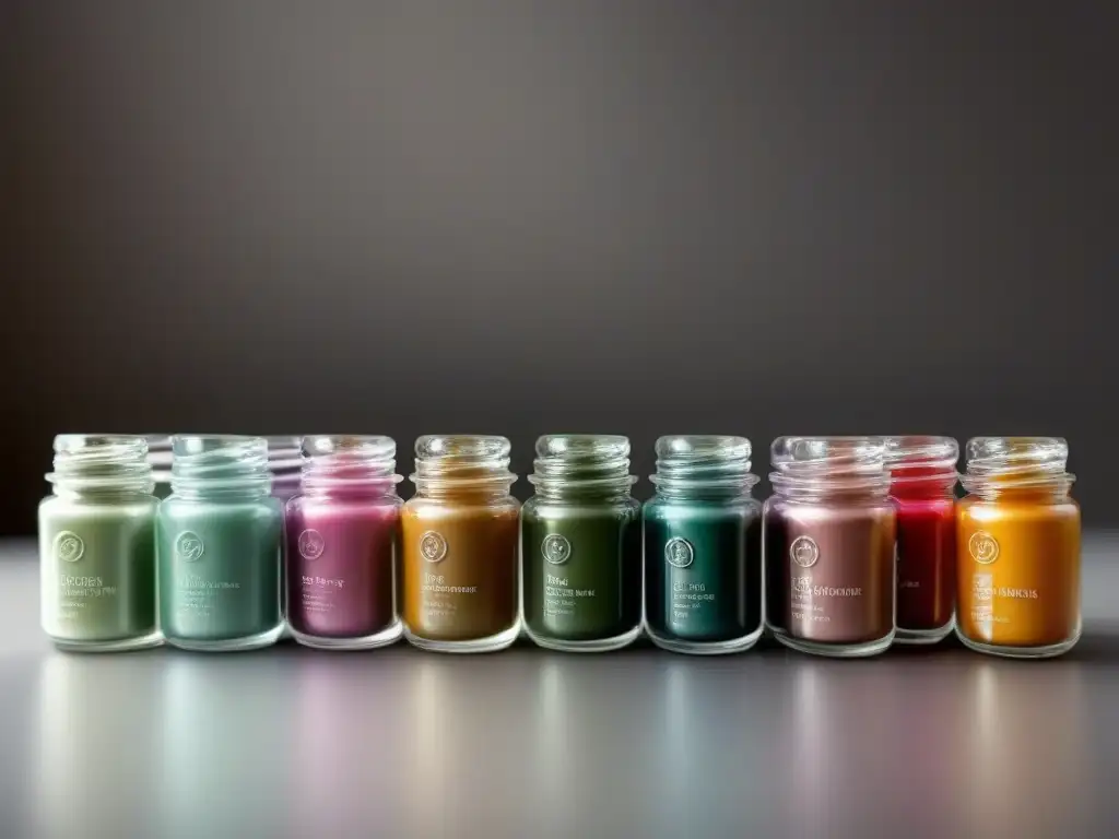 Esmaltes ecológicos en frascos de vidrio: colores pastel y tonos tierra Tarros de vidrio con esmaltes de uñas ecológicos en tonos pastel y tierra