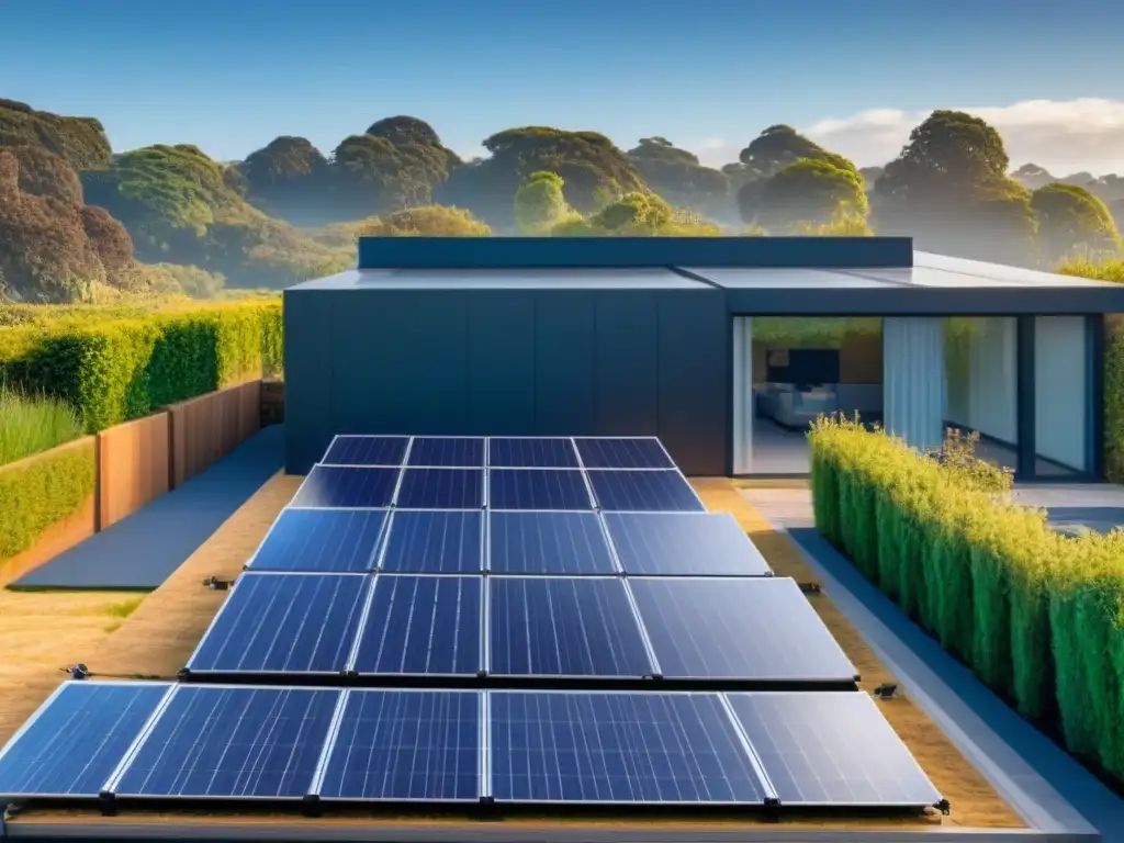 Techos solares sostenibles: armonía entre estética y funcionalidad, paneles solares integrados en moderna casa, bañados por luz dorada