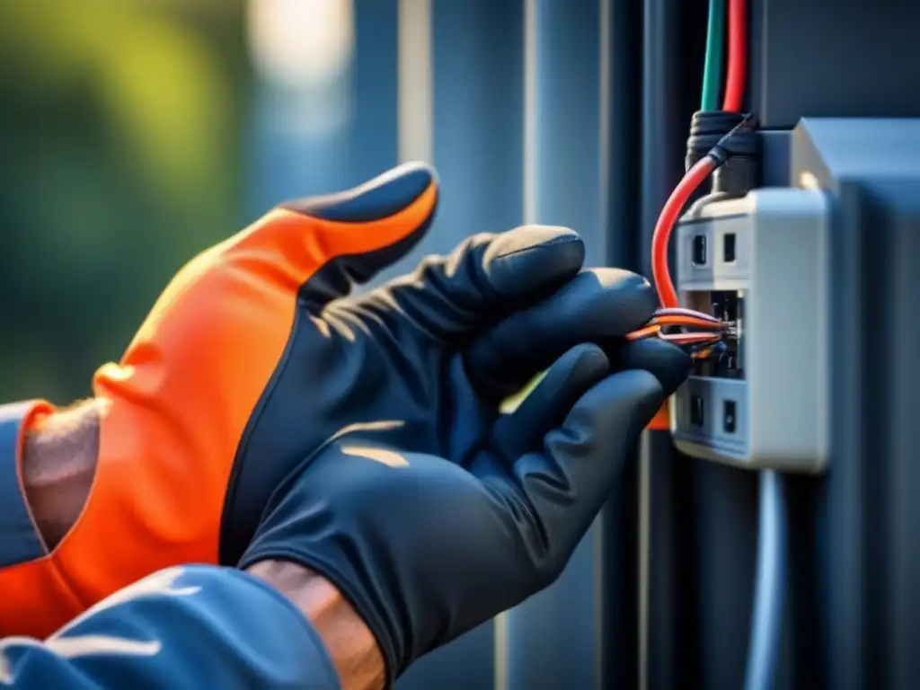 Un técnico experto conecta cables con precisión para la instalación de una turbina eólica en casa