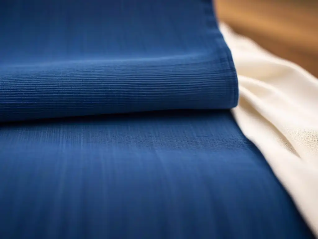 Tejido de algodón blanco impregnado con vibrante tintura índigo natural, realzando la belleza de los colorantes ecológicos para textiles