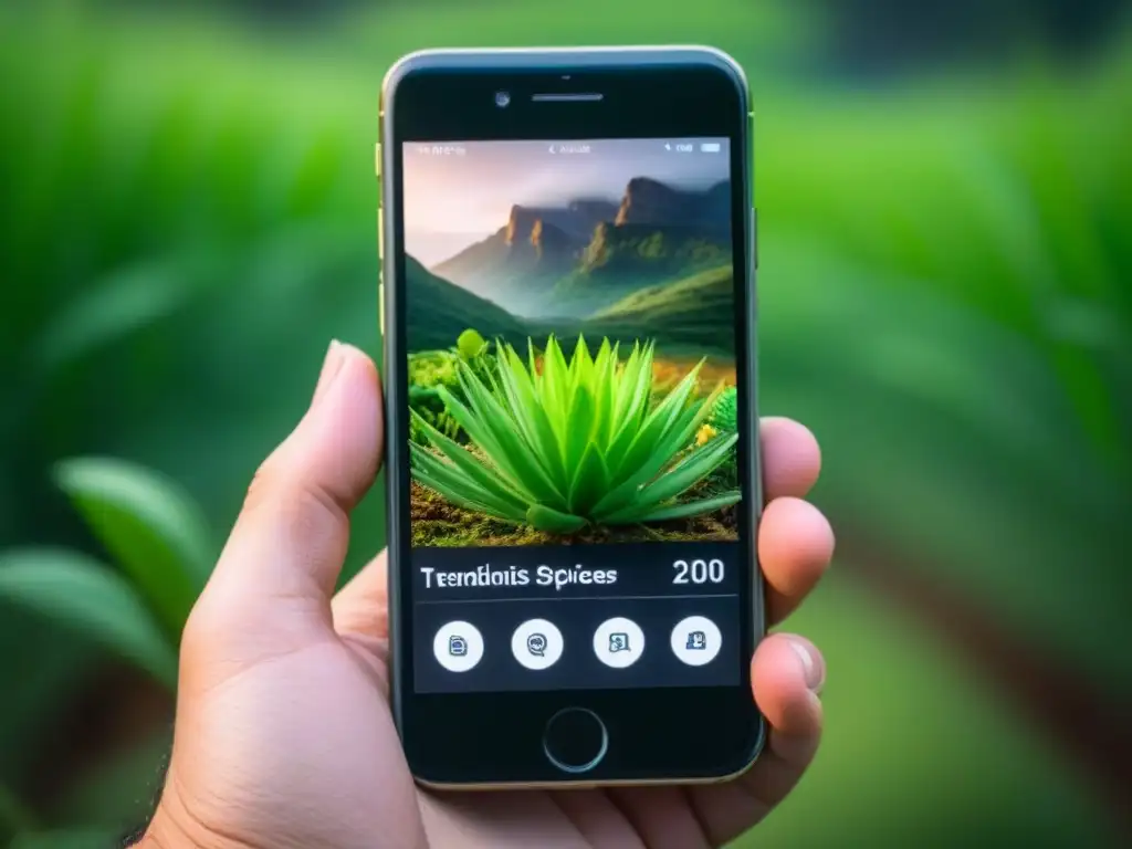 Teléfono con app para identificar especies de biodiversidad