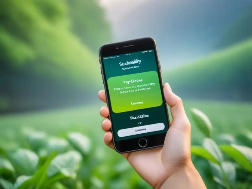 Teléfono inteligente con fondo verde y app para menús sostenibles