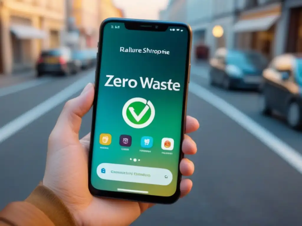 Teléfono móvil moderno con Apps para vida sostenible en pantalla, diseño ecofriendly y minimalista