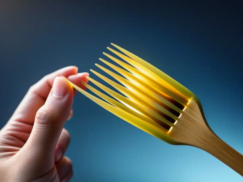 Un tenedor de bambú sostenible y otro de plástico desechable frente a frente, resaltando la belleza natural y dañina, respectivamente