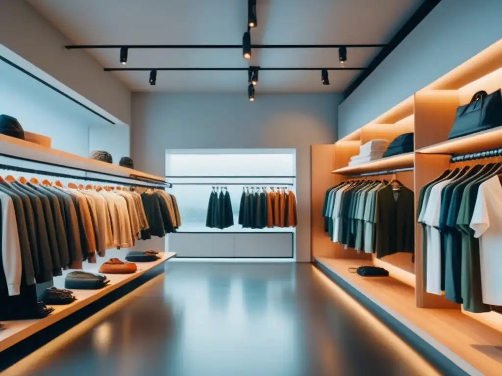 Una tienda de ropa moderna y sostenible, iluminada con luz natural