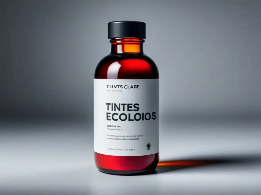 Tintes capilares ecológicos sostenibles en botella de vidrio moderna, sobre fondo blanco