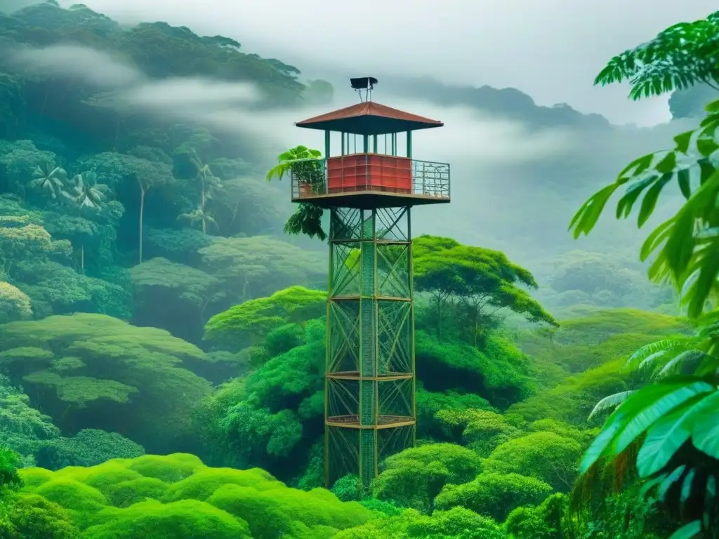 Torre de observación de aves en la exuberante selva de Costa Rica