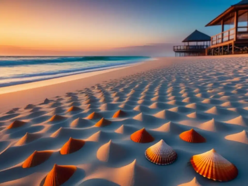 Un tranquilo atardecer en la playa, aguas cristalinas reflejan el cielo anaranjado