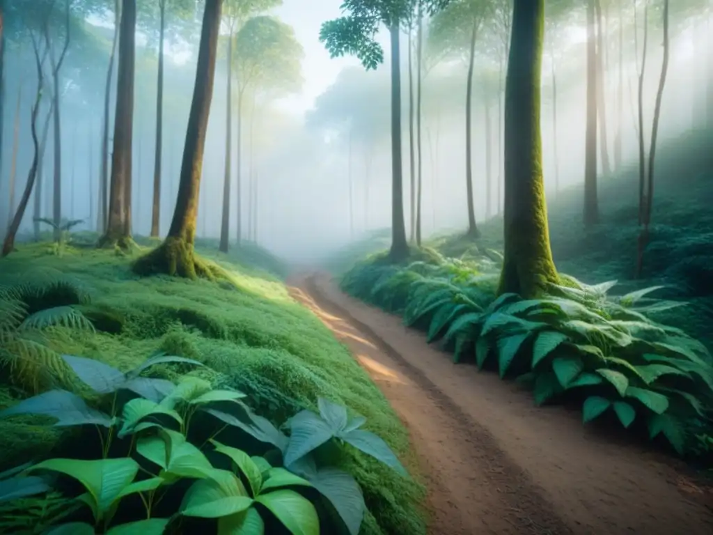 Un tranquilo corredor biológico en la selva, reflejando la colaboración entre organizaciones y proyectos