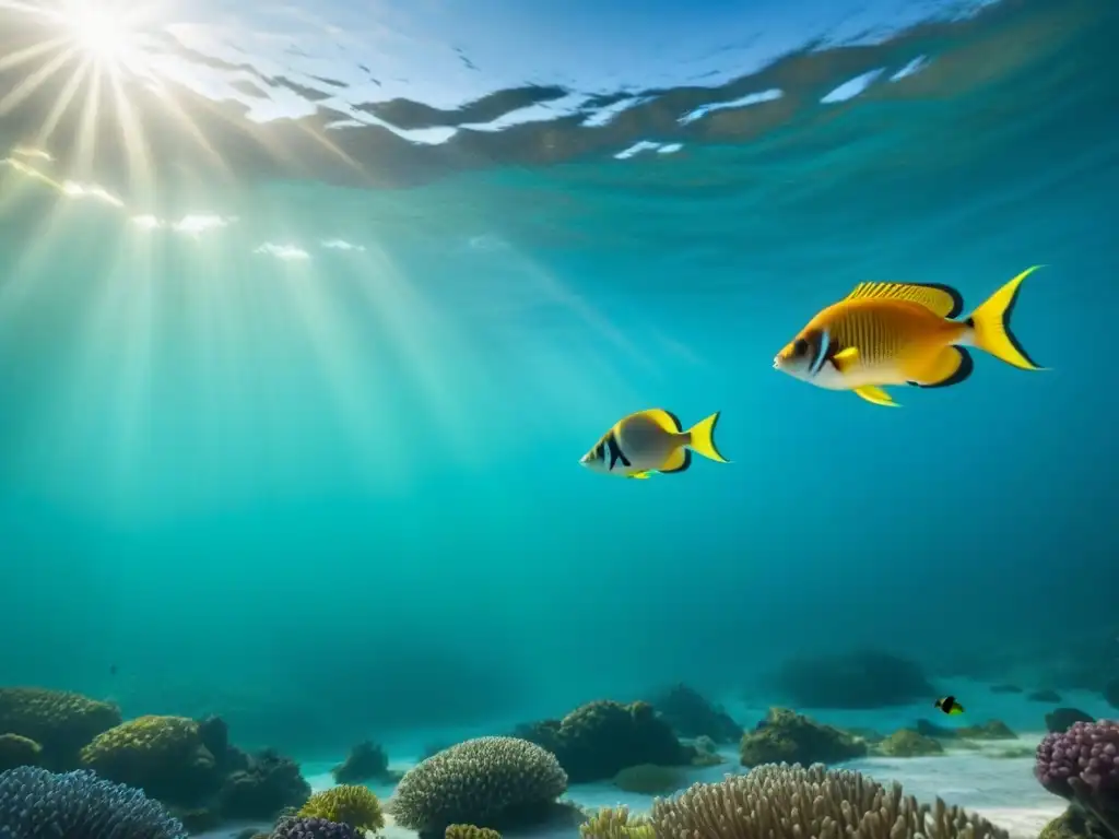 Un tranquilo escenario submarino con un banco de peces coloridos nadando en armonía