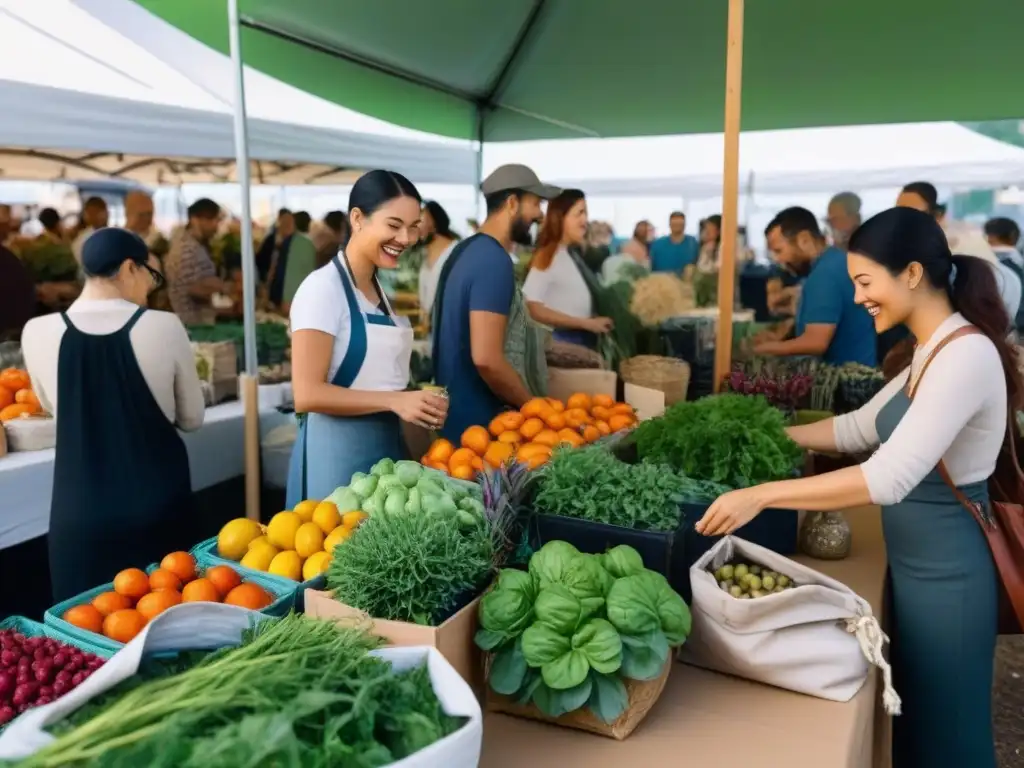 Un trueque sostenible en una feria promoviendo la vida zero waste, con intercambio de productos reutilizables y diversidad