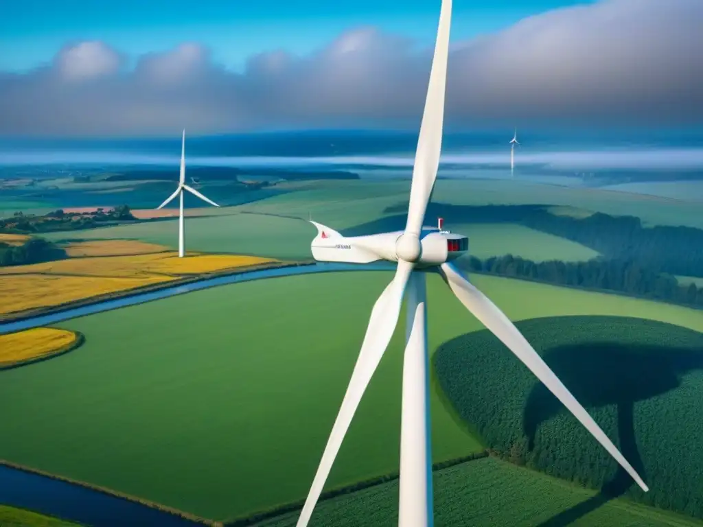 Una turbina eólica doméstica sostenible se integra elegantemente en un paisaje moderno y armonioso