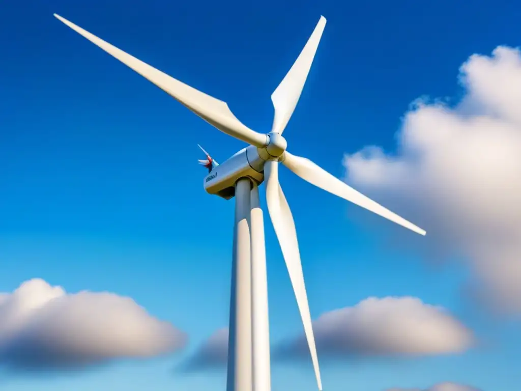 Turbinas eólicas domésticas: innovación sostenible en acción Turbinas eólicas domésticas sostenibles girando en armonía con el cielo azul y nubes blancas
