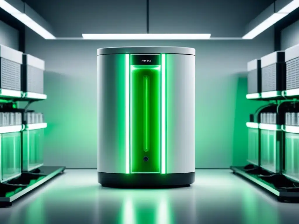 Unidad de almacenamiento energía verde en laboratorio futurista