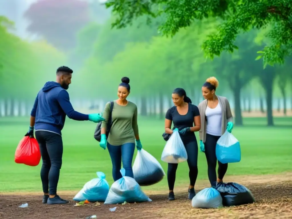 Unidos por un futuro sostenible, diversidad recogiendo basura en el parque