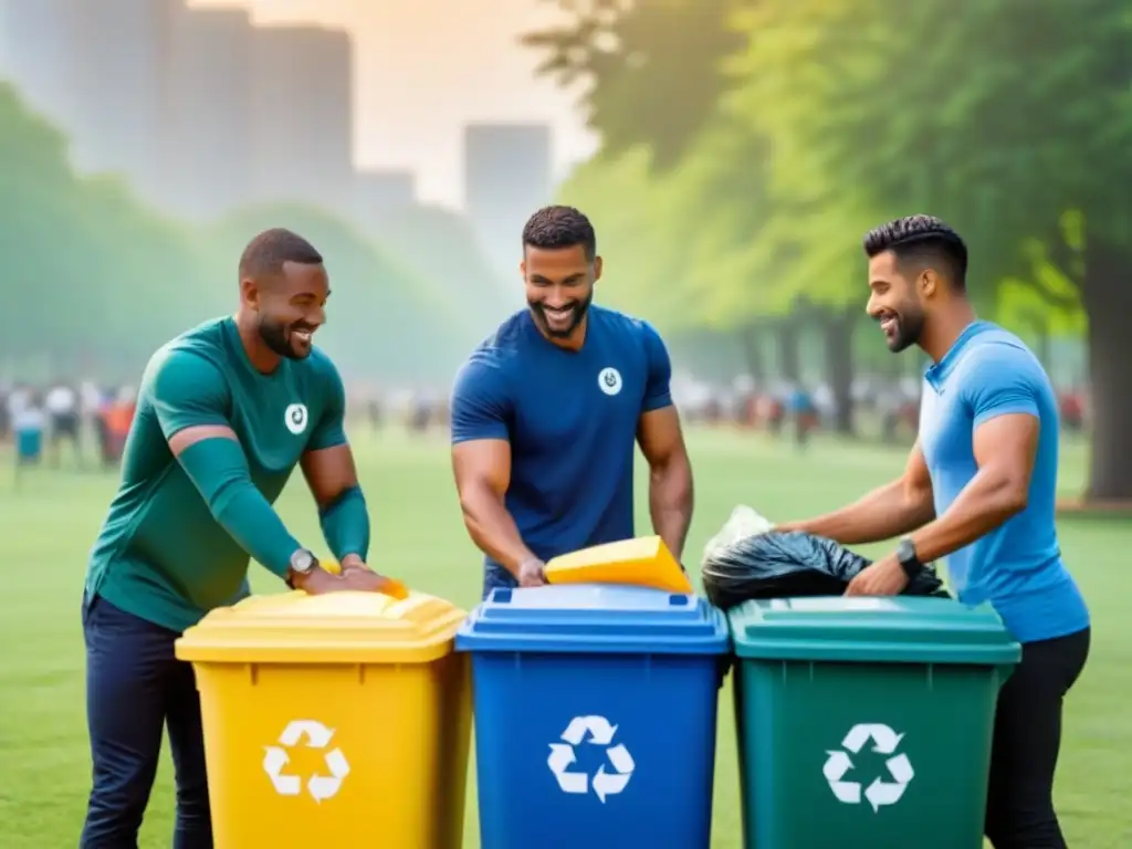 Unidos en la organización de campañas reciclaje comunidad, un grupo multicolor clasifica residuos bajo el sol del parque