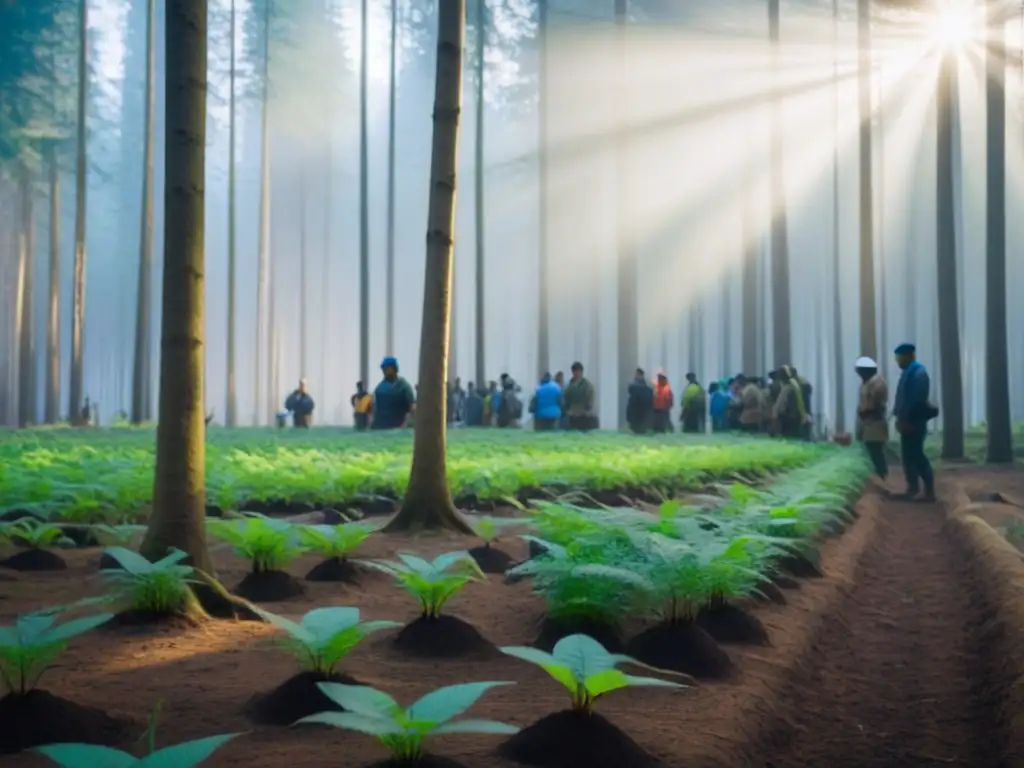 Unidos por la reforestación participativa en bosques, un grupo diverso planta árboles con esperanza y compromiso