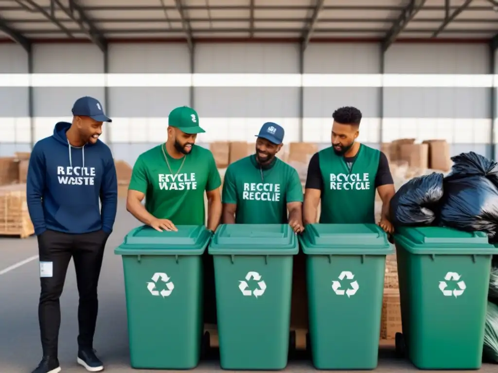 Unidos en el plan comunitario de gestión de residuos sostenible, colaborando en un centro de reciclaje organizado