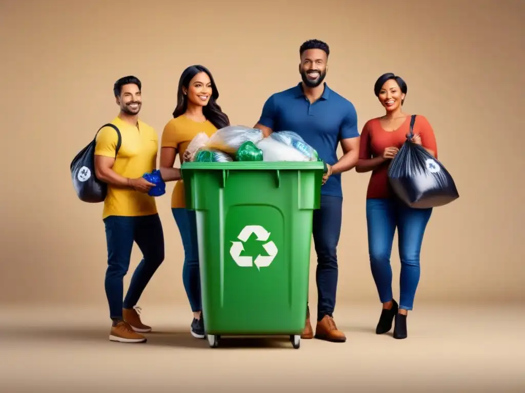 Unidos en el reciclaje: comunidad diversa y sostenible trabajando juntos para reciclar