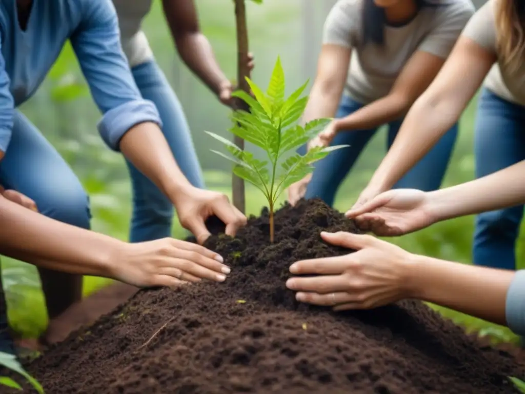 Unidos en la siembra de árboles por la educación sostenible y el voluntariado ambiental en el bosque verde