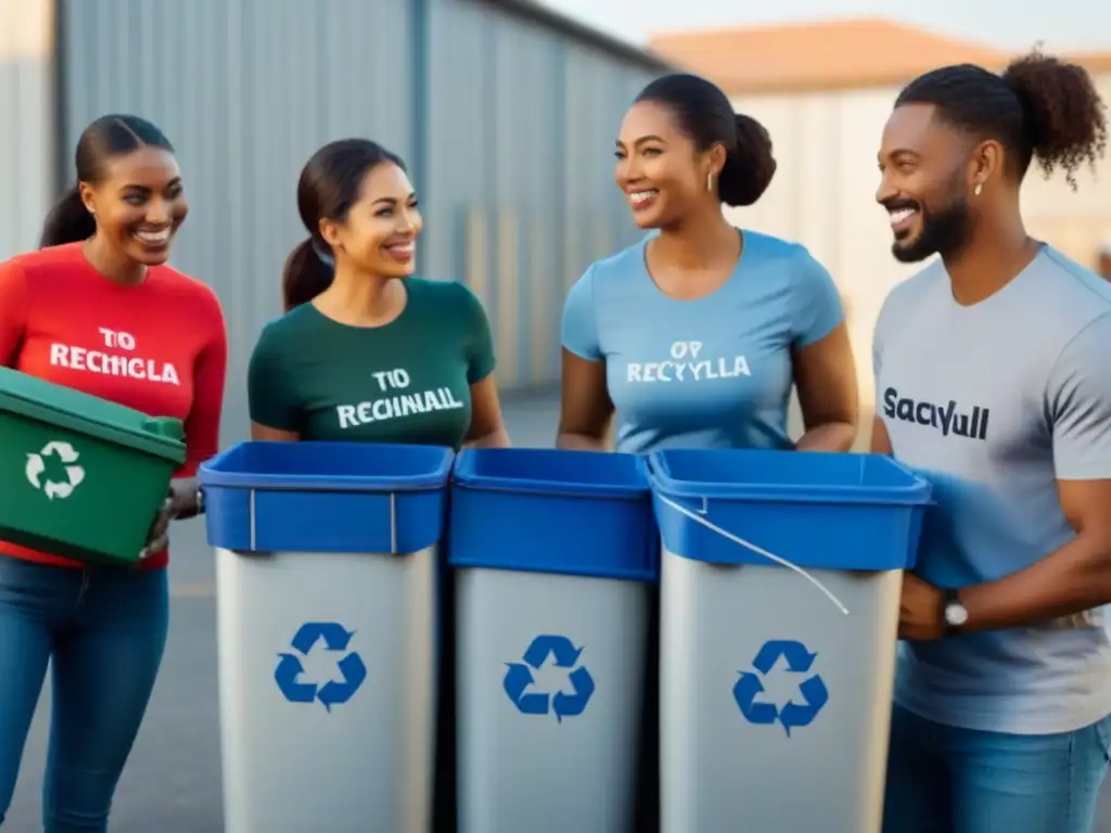 Unidos en la tarea de clasificar reciclables en un centro comunitario, destacando la participación comunitaria en proyectos sostenibles