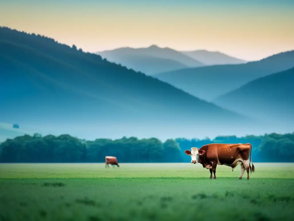 Una vaca pasta en un campo sereno, con la Tierra al fondo