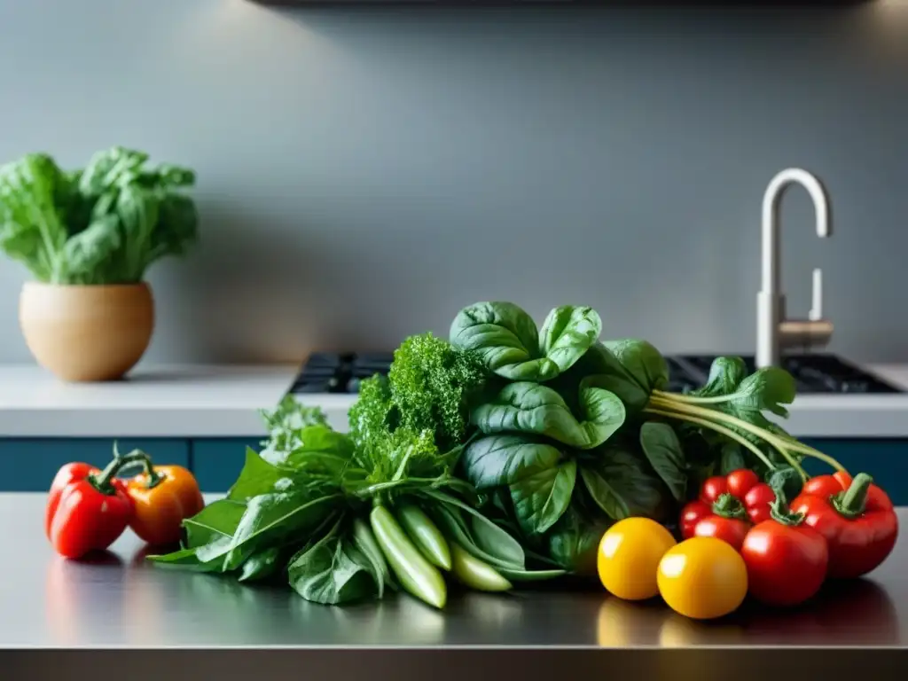 Variedad de ingredientes frescos y coloridos en una cocina moderna