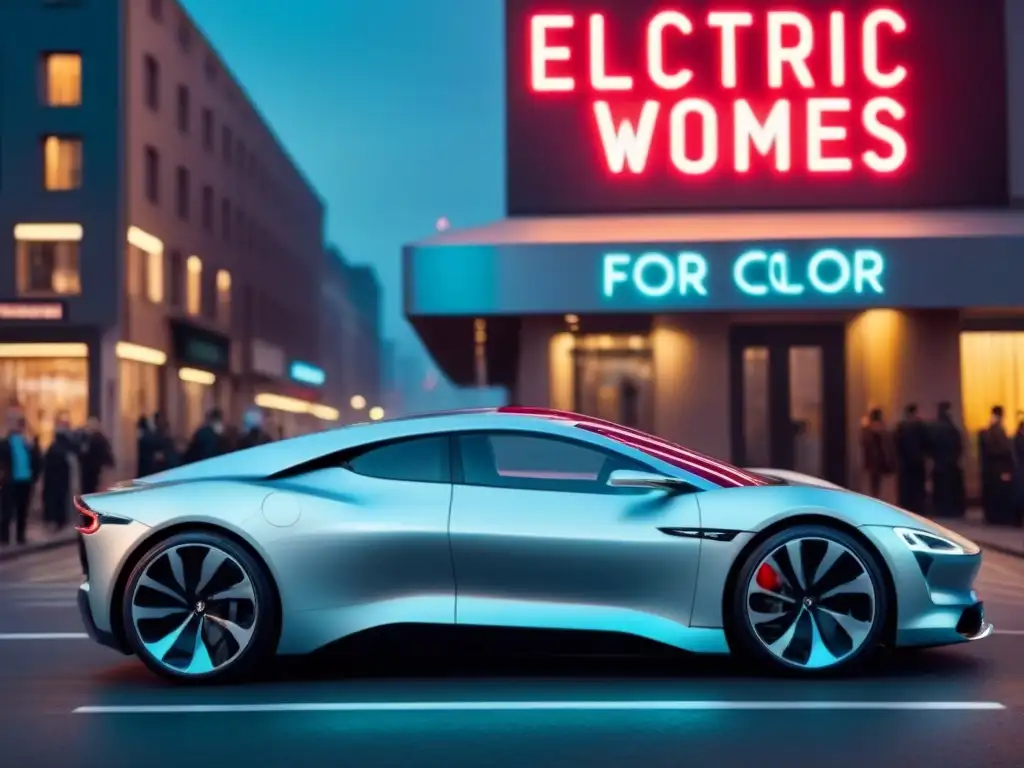 Vehículo eléctrico de alta gama en ciudad futurista de noche