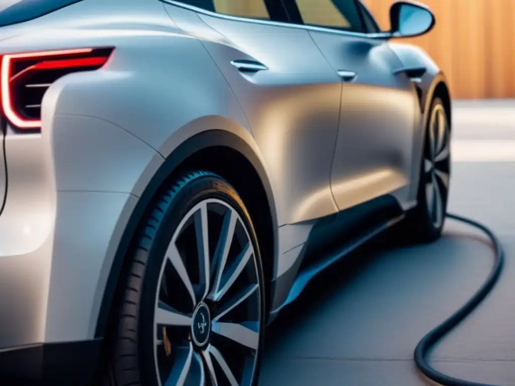 Coche eléctrico moderno cargando en garaje minimalista Vehículo eléctrico moderno cargando en garaje sostenible