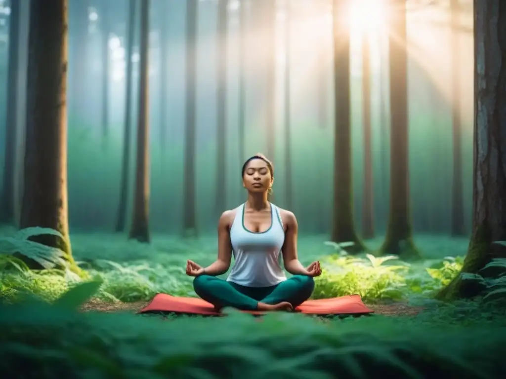 Meditación en bosque verde: voluntariado ambiental beneficios salud mental