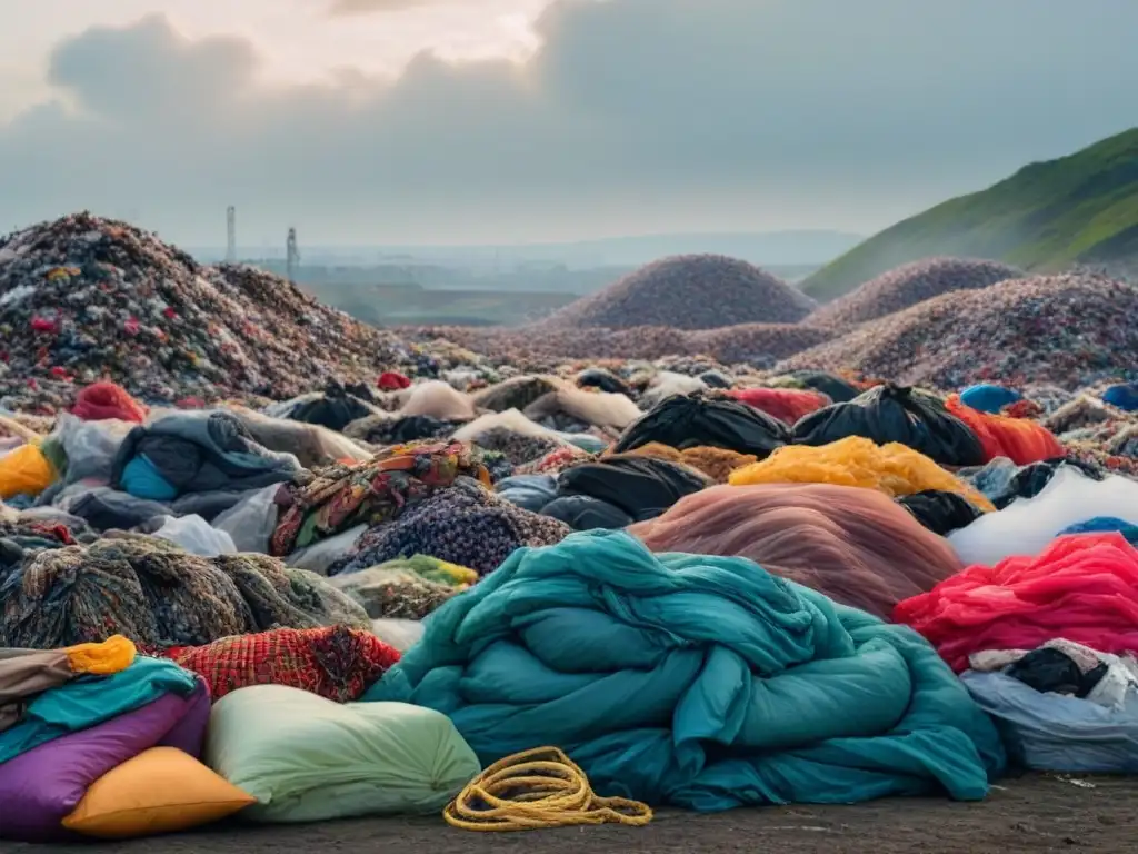 Un vertedero desbordante de ropa de moda rápida, muestra las consecuencias de la moda rápida en el medio ambiente