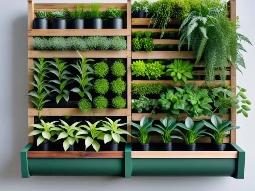 Un jardín vertical elegante y moderno, creado con materiales reciclados