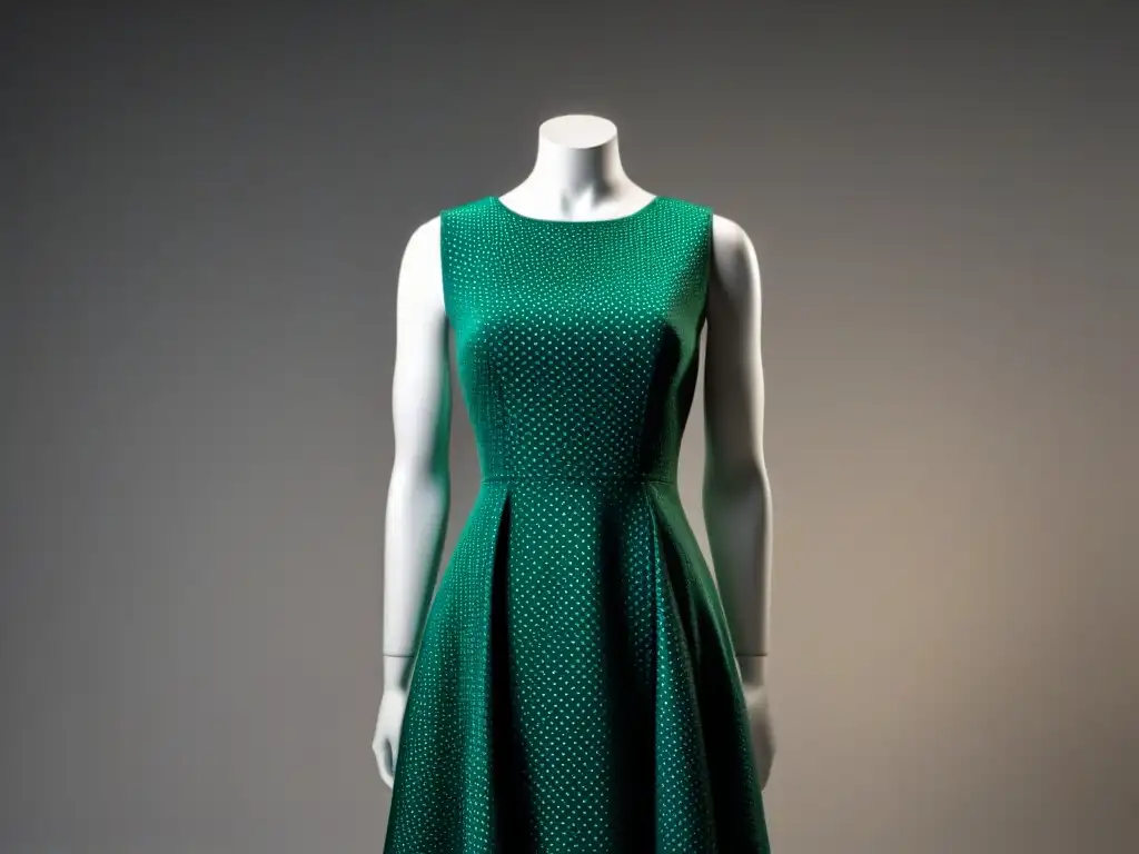 Vestido de biopolímeros textiles sostenibles moda, con detalles de textura en maniquí