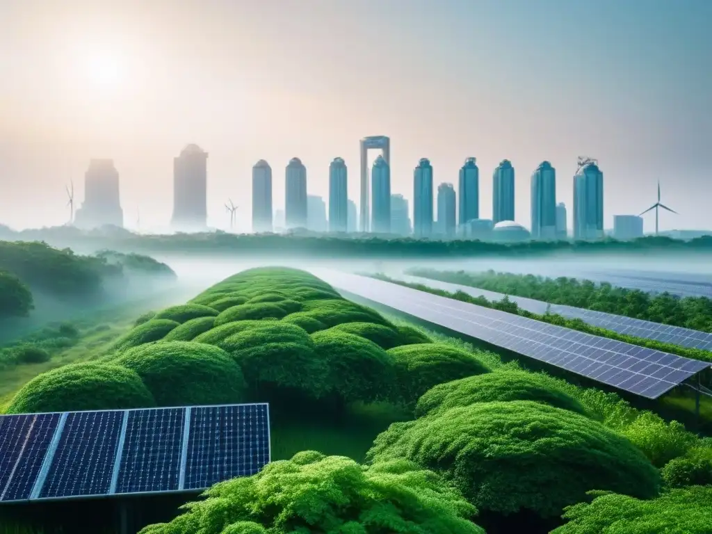 Vibrante ciudad futurista ecoficción futuros sostenibles, donde naturaleza y tecnología se entrelazan