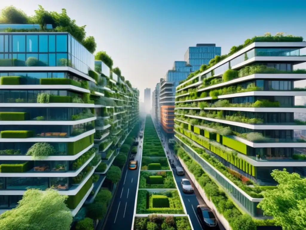 Vibrante ciudad verde con arquitectura sustentable y aire puro