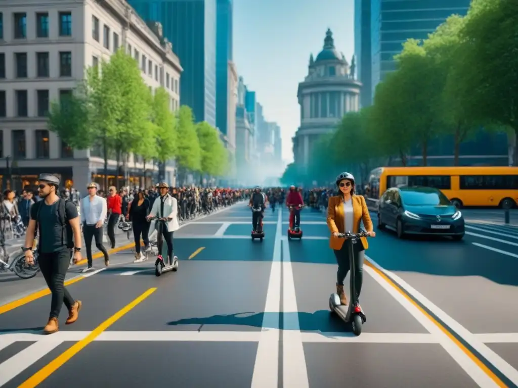 Un vibrante diseño urbano con movilidad sostenible y accesible, repleto de diversidad y vida