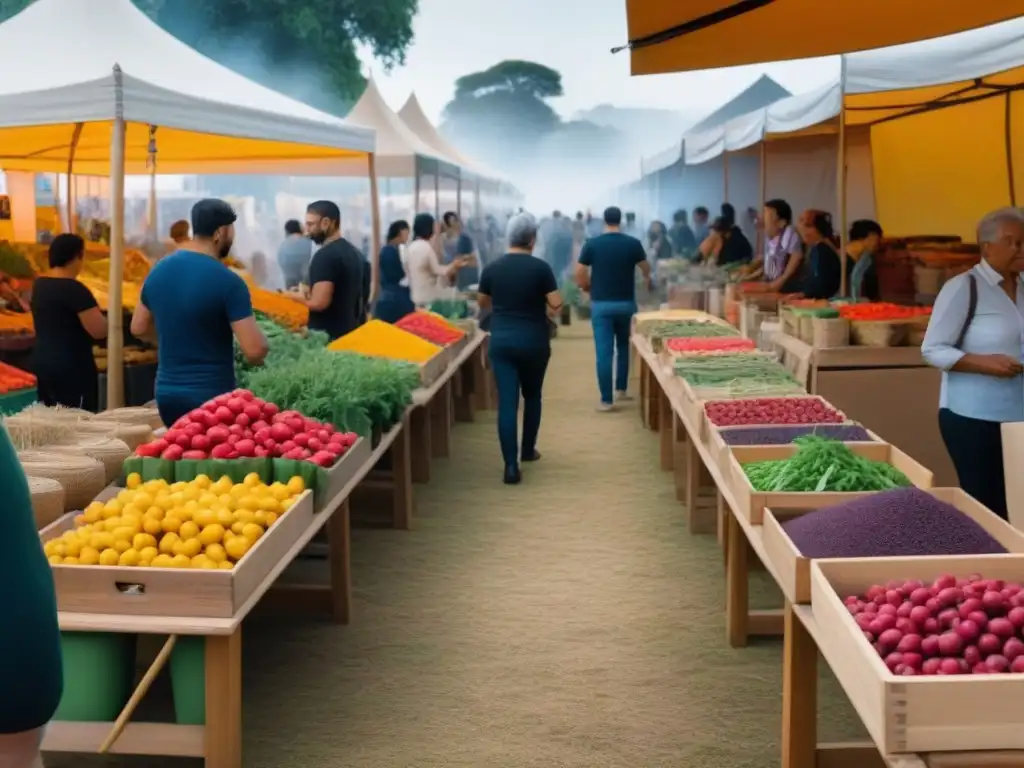 Vibrante EcoFeria con estilo de vida sostenible: comunidad diversa intercambiando productos locales y sostenibles