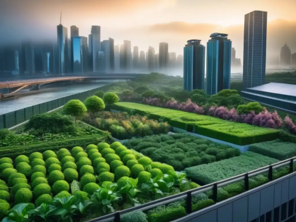 Un vibrante ecosistema urbano con biodiversidad y residuos, armonía entre ciudad y naturaleza