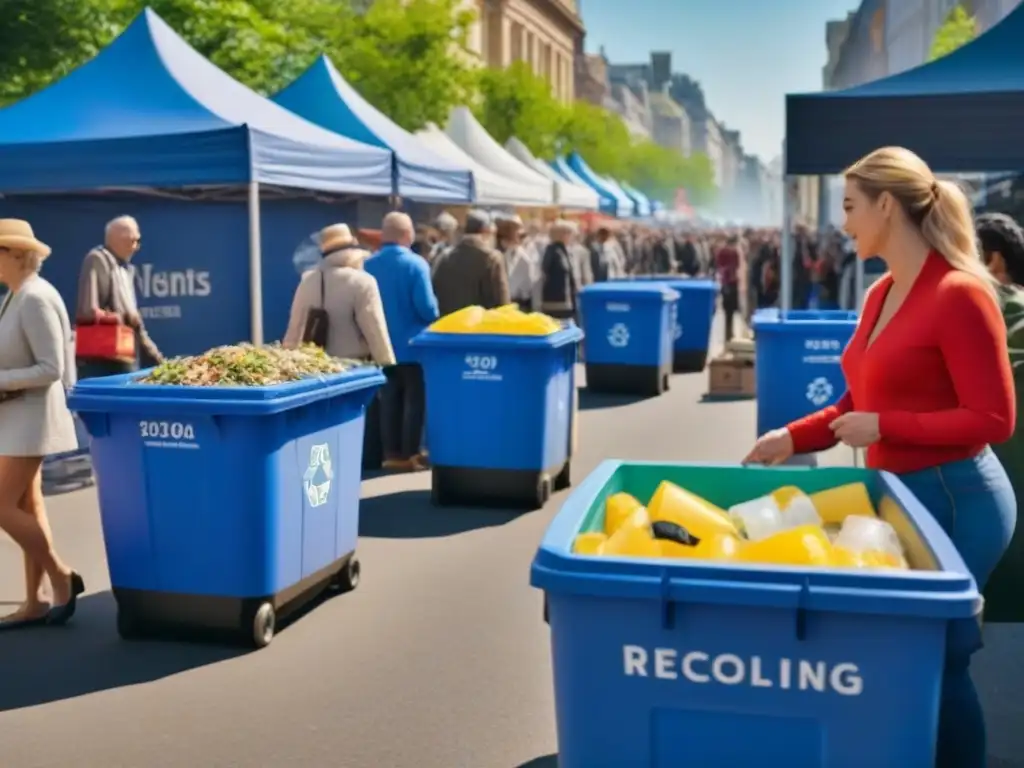 Un vibrante evento de reciclaje con participación masiva de la comunidad en la calle de la ciudad