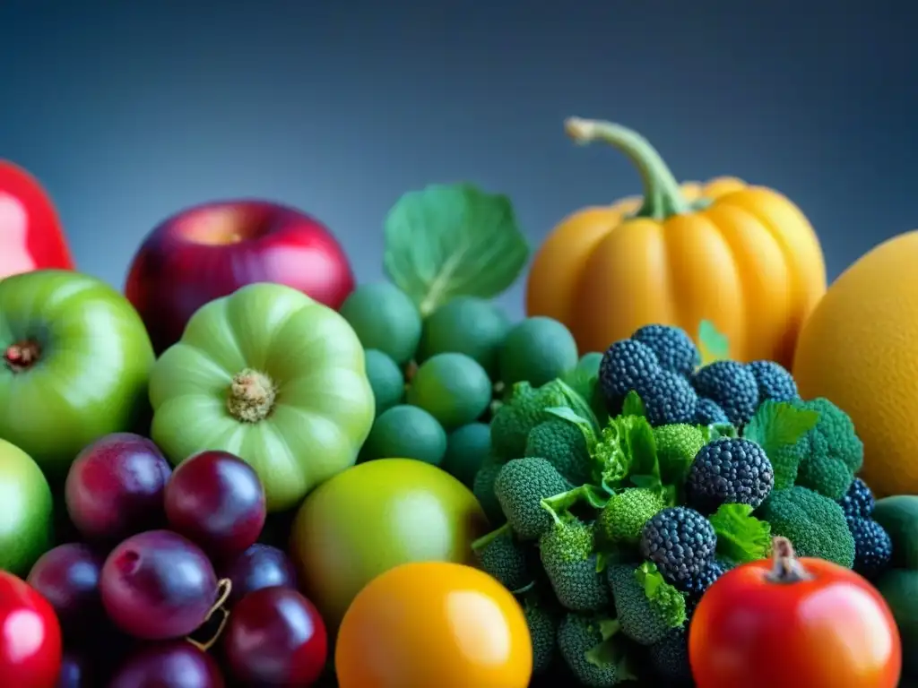 Vibrante film biodegradable sobre frutas y verduras frescas, destacando su protección