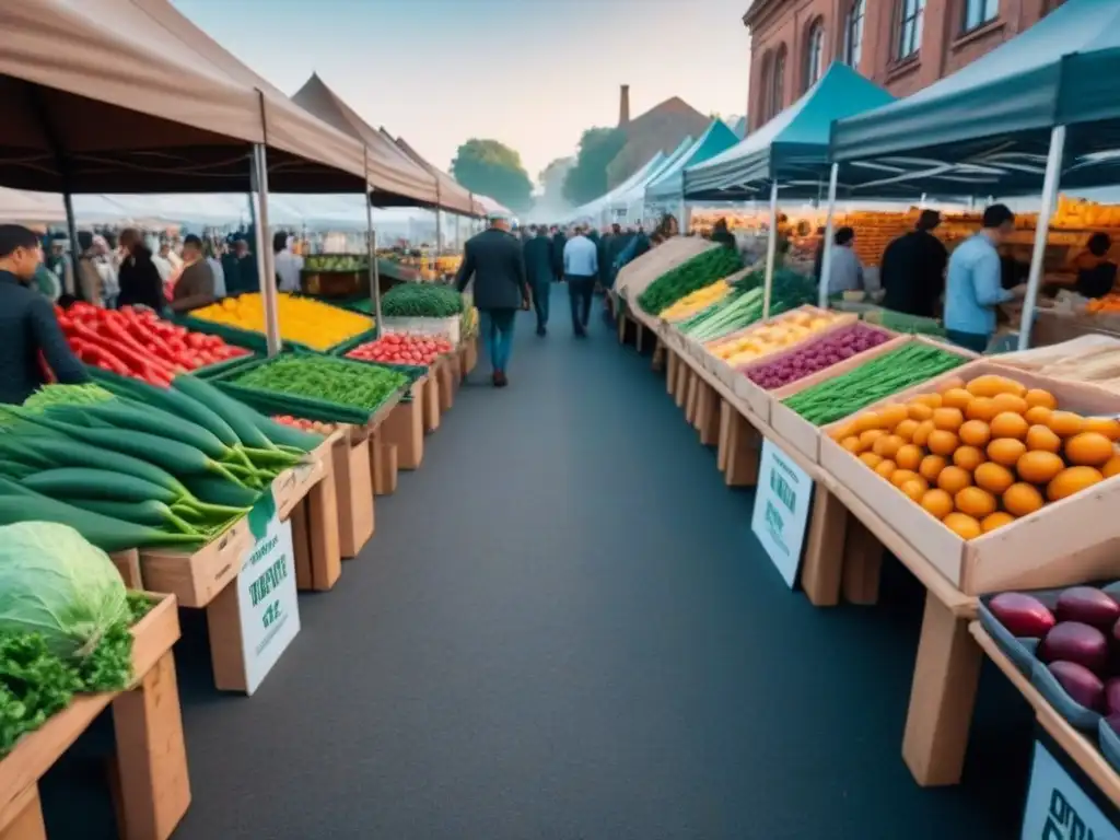 Vibrante mercado de agricultores con productos frescos y sin desperdicios, promoviendo alianzas locales zero waste sostenible