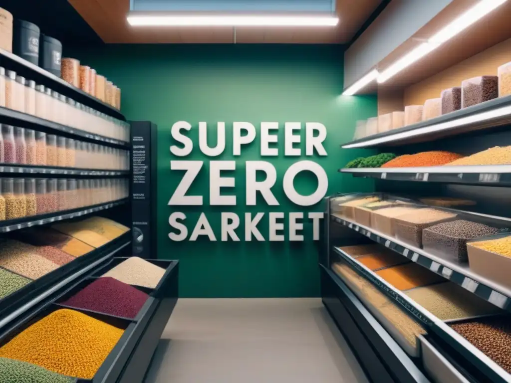 Vibrante supermercado Zero Waste con productos a granel coloridos y clientes con kits de compras eco-friendly