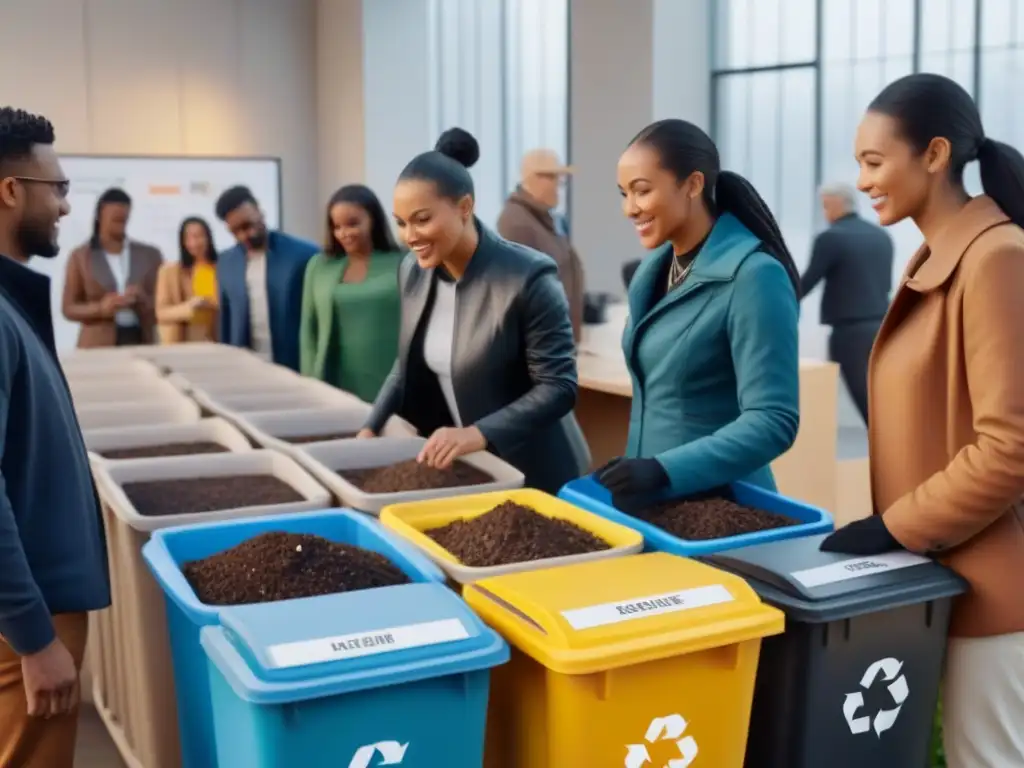 Un vibrante taller de reciclaje y compostaje con voluntariado verde en un centro comunitario moderno