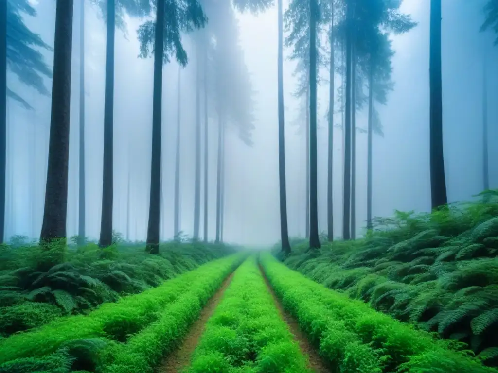 Vibrante bosque verde con cielo azul claro, resaltando la importancia de Papel Piedra reducción deforestación