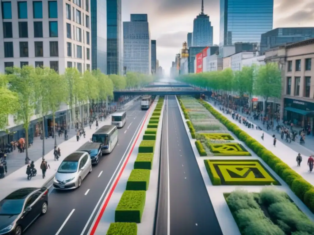 Vista aérea de una bulliciosa calle de ciudad con vida urbana sostenible