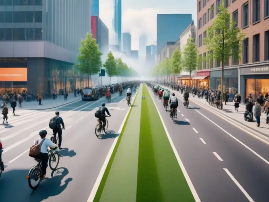 Vista aérea de ciudad con movilidad sostenible, diseño urbano accesible y armonía comunitaria