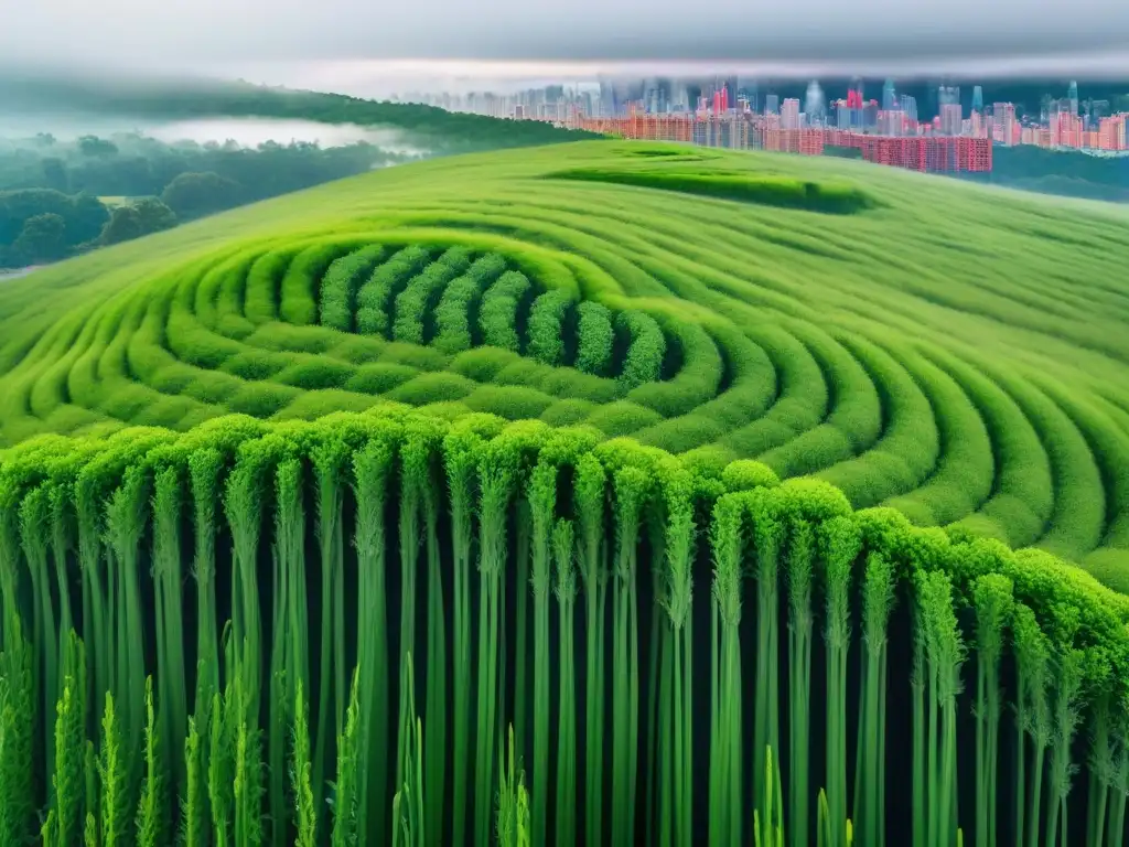 Vista aérea impresionante de ciudad moderna con techos verdes sostenibles