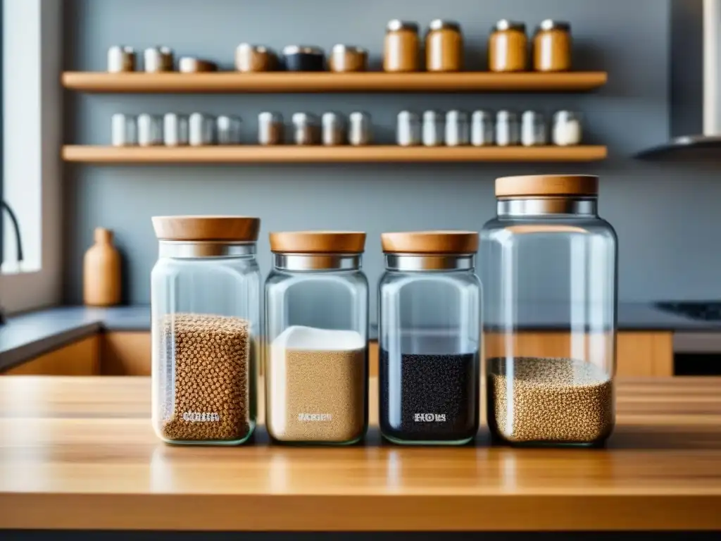 Vista detallada de cocina moderna con alternativas ecofriendly a envases plásticos