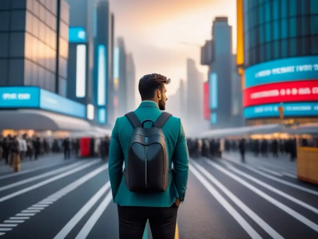 Vista futurista de una ciudad con transporte sostenible y big data