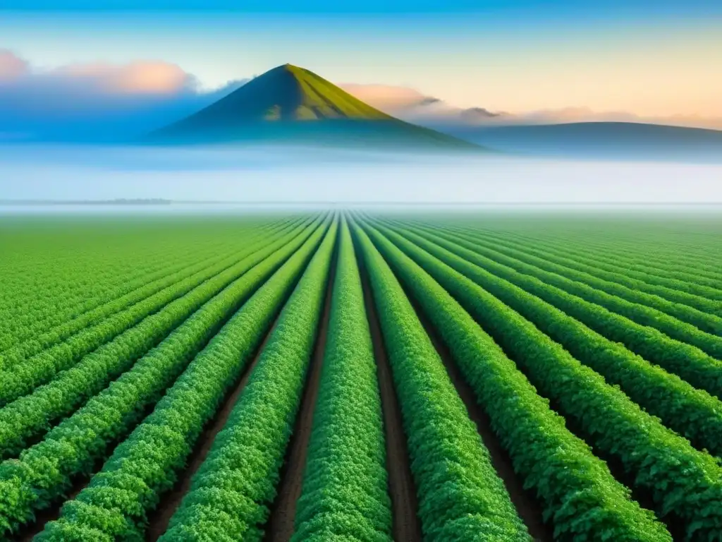 Vista panorámica de campo monocultivo bajo cielo azul